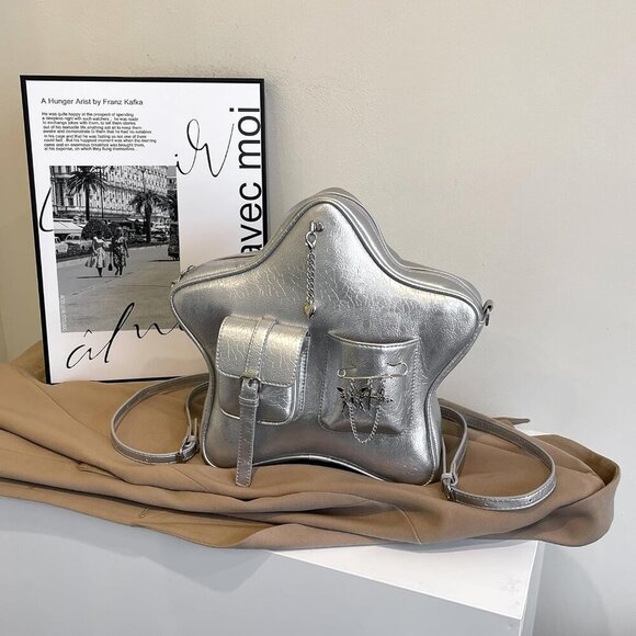 Gothic Star Shaped Backpack Purse PU Leather Crossbody Y2K Retro Accessory - Picture 5 of 9